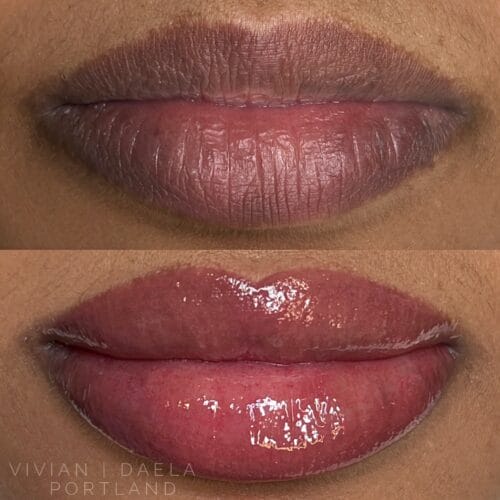 Dynamic Duo: Lip Blush Tattoo on Melanin-Rich Lips
