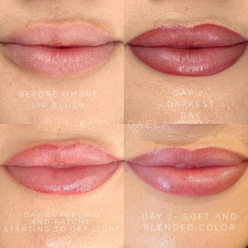 Healing Process of lip blush tattoo